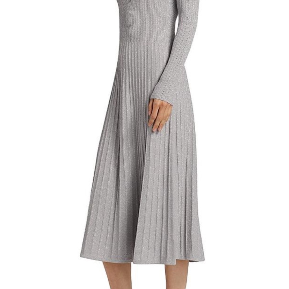 🩶 VERONICA BEARD Women’s Nami Metallic Knit Midi-Dress NWT - Picture 5 of 10